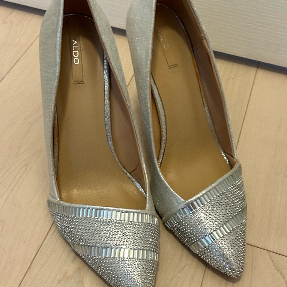Aldo Silver Heels with Textured Embellishments